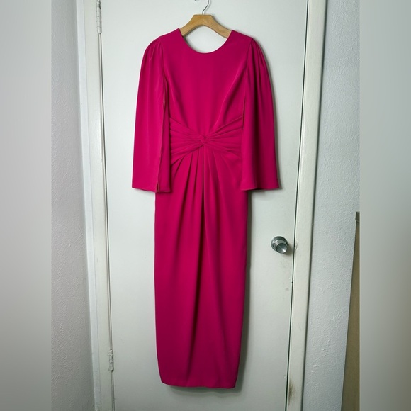 Theia Dresses & Skirts - Theia twist knot front, hot pink, cape sleeve maxi gown, 10